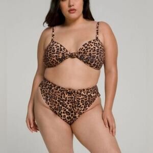 Good American Better Bikini Top Tie Front Leopard Print Summer Beachy Size 4XL